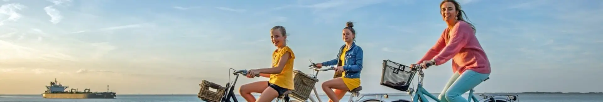 Gezin fietsers zee dijk